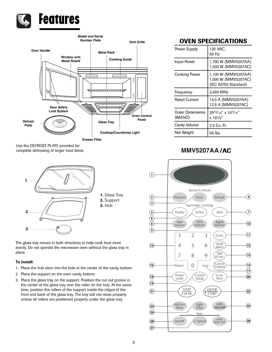 Maytag MMV5207AC, MMV5207AA important safety instructions Oven Specifications 