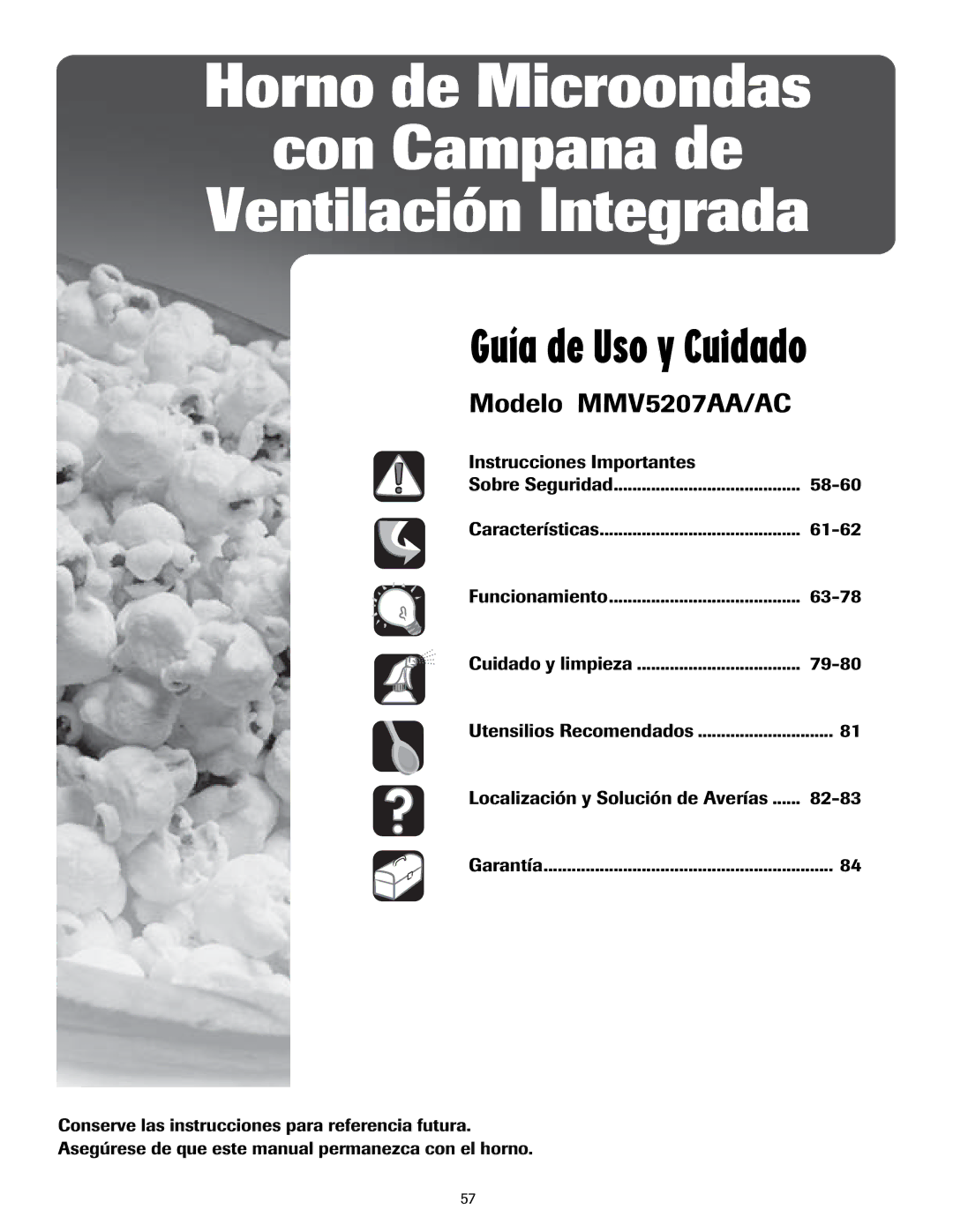 Maytag MMV5207AC, MMV5207AA important safety instructions Horno de Microondas Con Campana de Ventilación Integrada, Garantía 