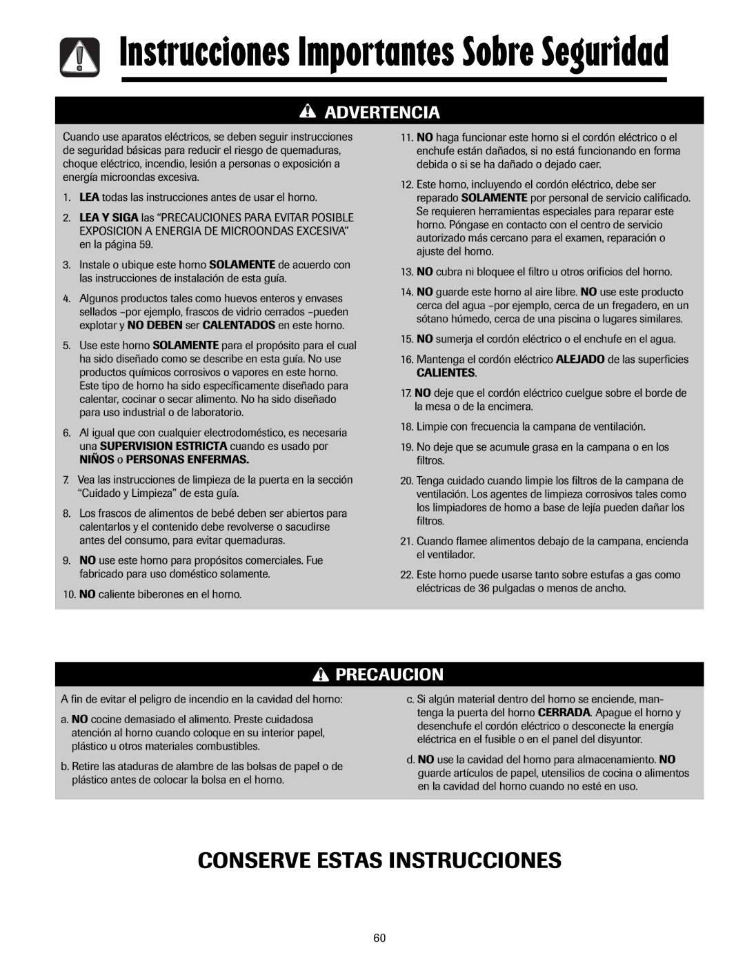 Maytag MMV5207AA, MMV5207AC important safety instructions No caliente biberones en el horno, Calientes 