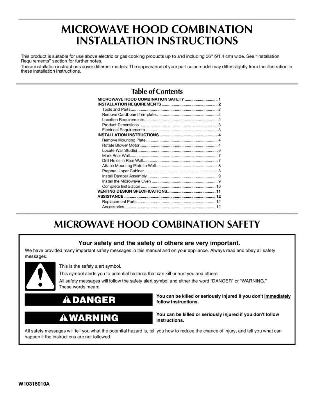 Maytag MMV5208WS installation instructions Microwave Hood Combination Installation Instructions 