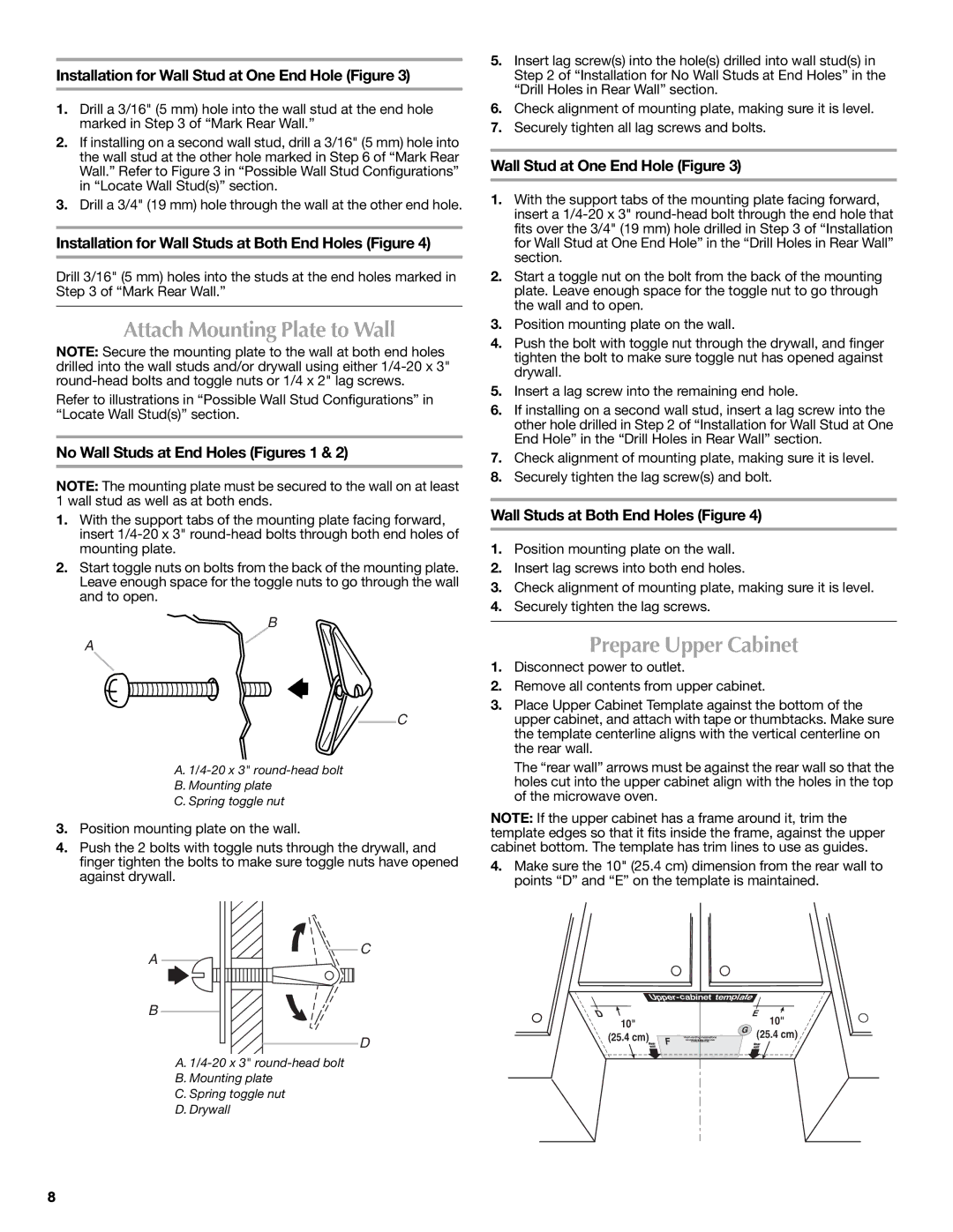 Maytag MMV5208WS installation instructions Attach Mounting Plate to Wall, Prepare Upper Cabinet 