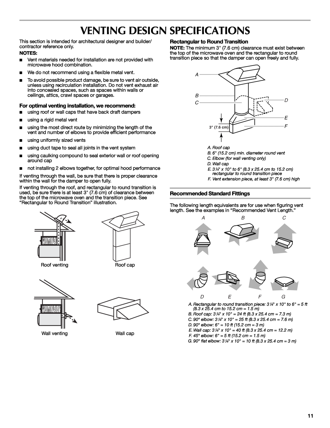 Maytag MMV5208WS Venting Design Specifications, For optimal venting installation, we recommend, Defg 