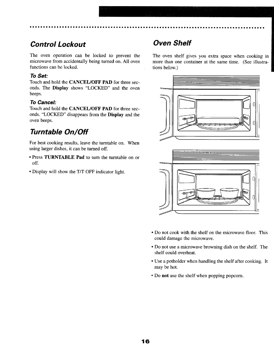 Maytag MMV5OOOB warranty Control Lockout, TurntableToCancel OnOff, Oven Sheff, To Set 