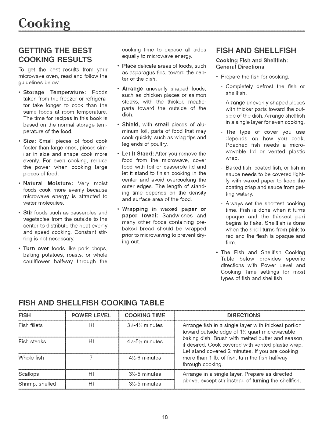 Maytag MMVS156AA owner manual Getting the Best Cooking Results, FiSH and Shellfish Cooking Table 