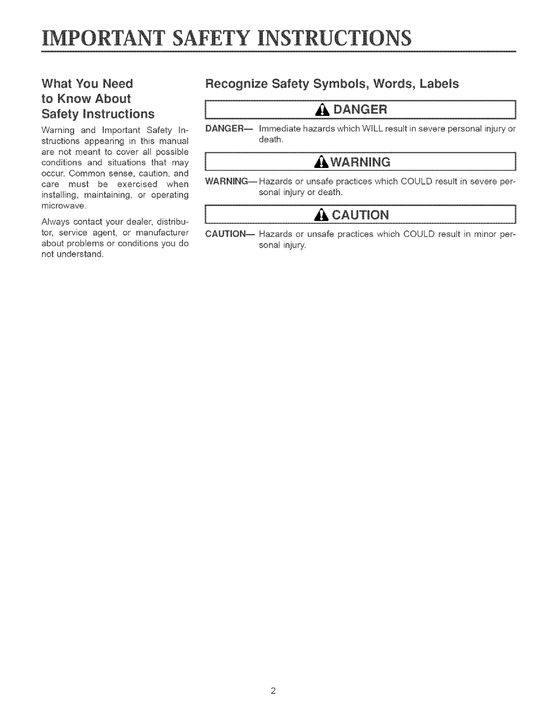 Maytag MMVS156AA owner manual What You Need to Know About Safety instructions, Recognize Safety Symbols, Words, Labens 