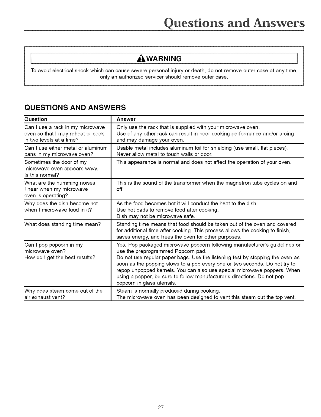 Maytag MMVS156AA owner manual Questions And Answers, WARNING1 