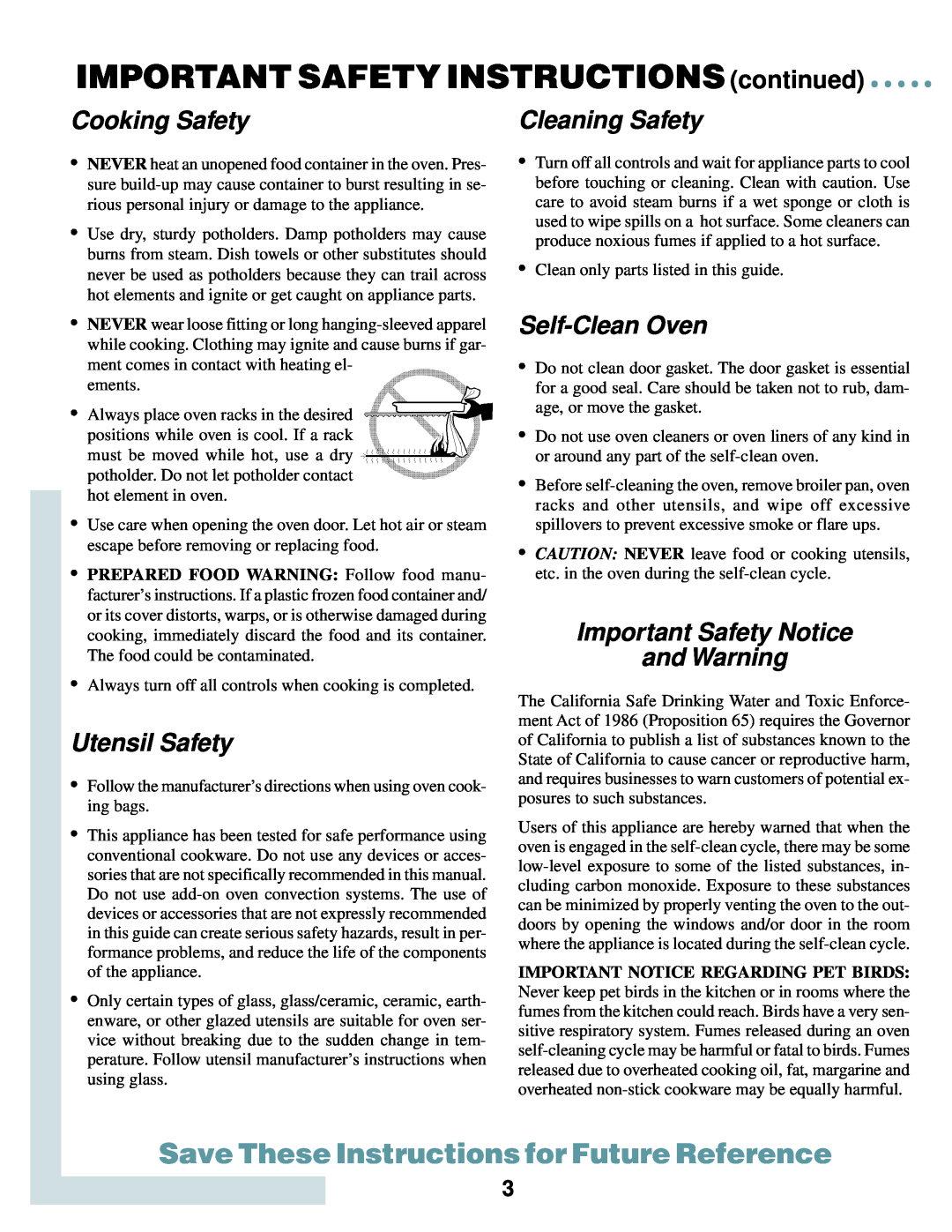 Maytag MEW5630 IMPORTANT SAFETY INSTRUCTIONS continued, Cooking Safety, Utensil Safety, Cleaning Safety, Self-CleanOven 