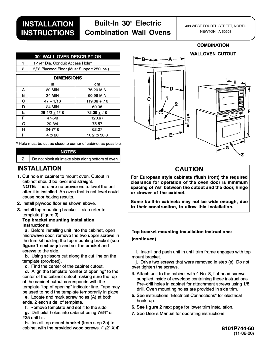 Maytag 11-06-00 installation instructions Installation, Built-In 30″ Electric, Instructions, Combination Wall Ovens 