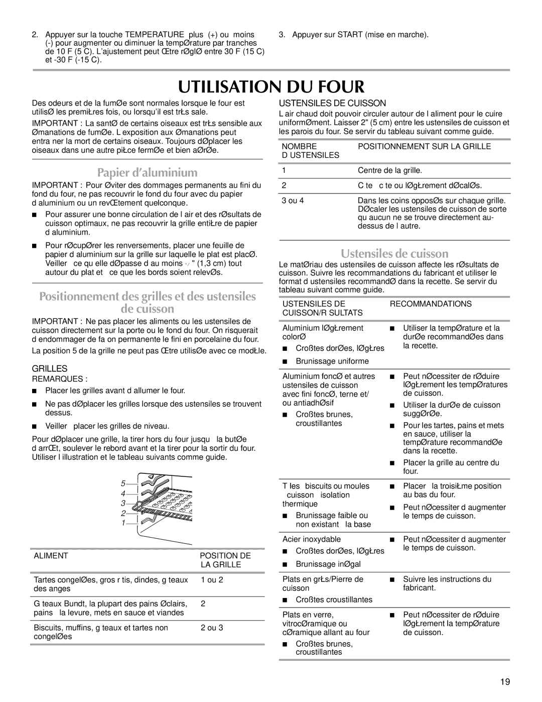 Maytag MMW7530WDS manual Utilisation DU Four, Papier d’aluminium, De cuisson, Ustensiles de cuisson 