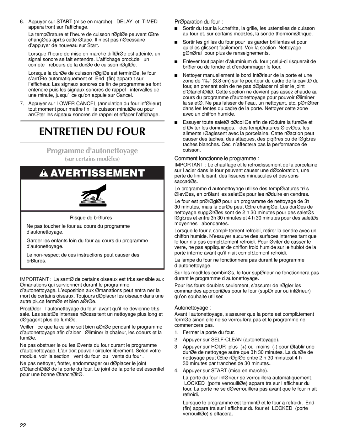 Maytag MMW7530WDS manual Entretien DU Four, Programme dautonettoyage, Préparation du four, Comment fonctionne le programme 