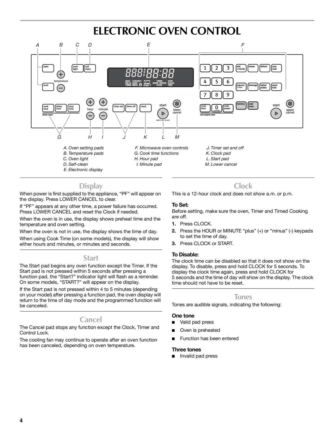 Maytag MMW7530WDS manual Electronic Oven Control, Start, Cancel, Tones 