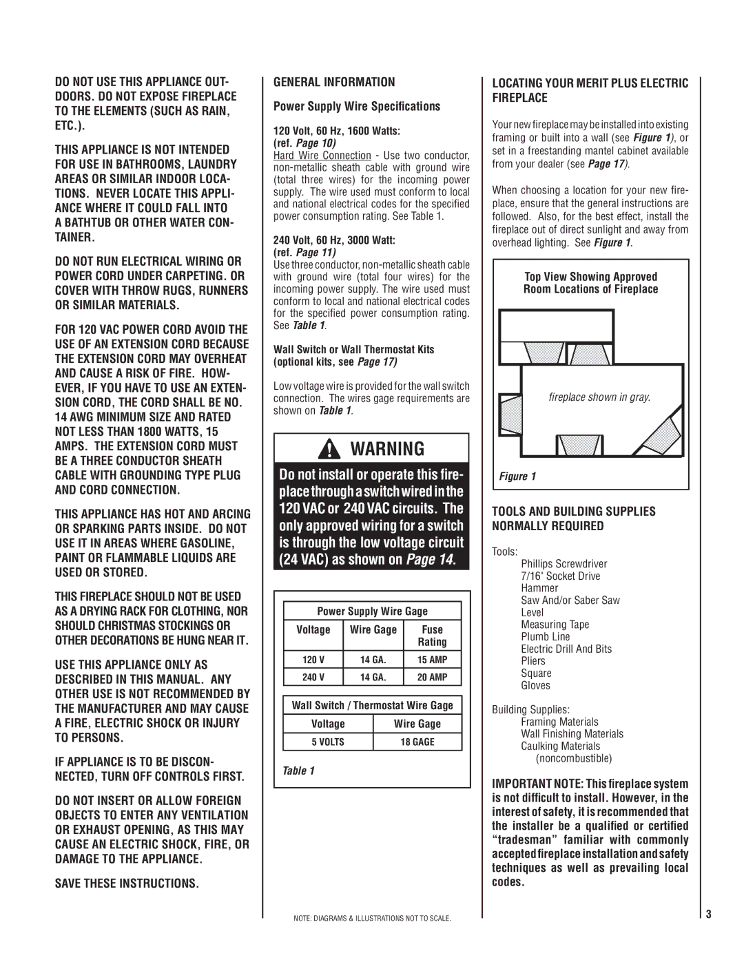 Maytag MPE-33R warranty General Information, Power Supply Wire Speciﬁcations, Locating Your Merit Plus Electric Fireplace 