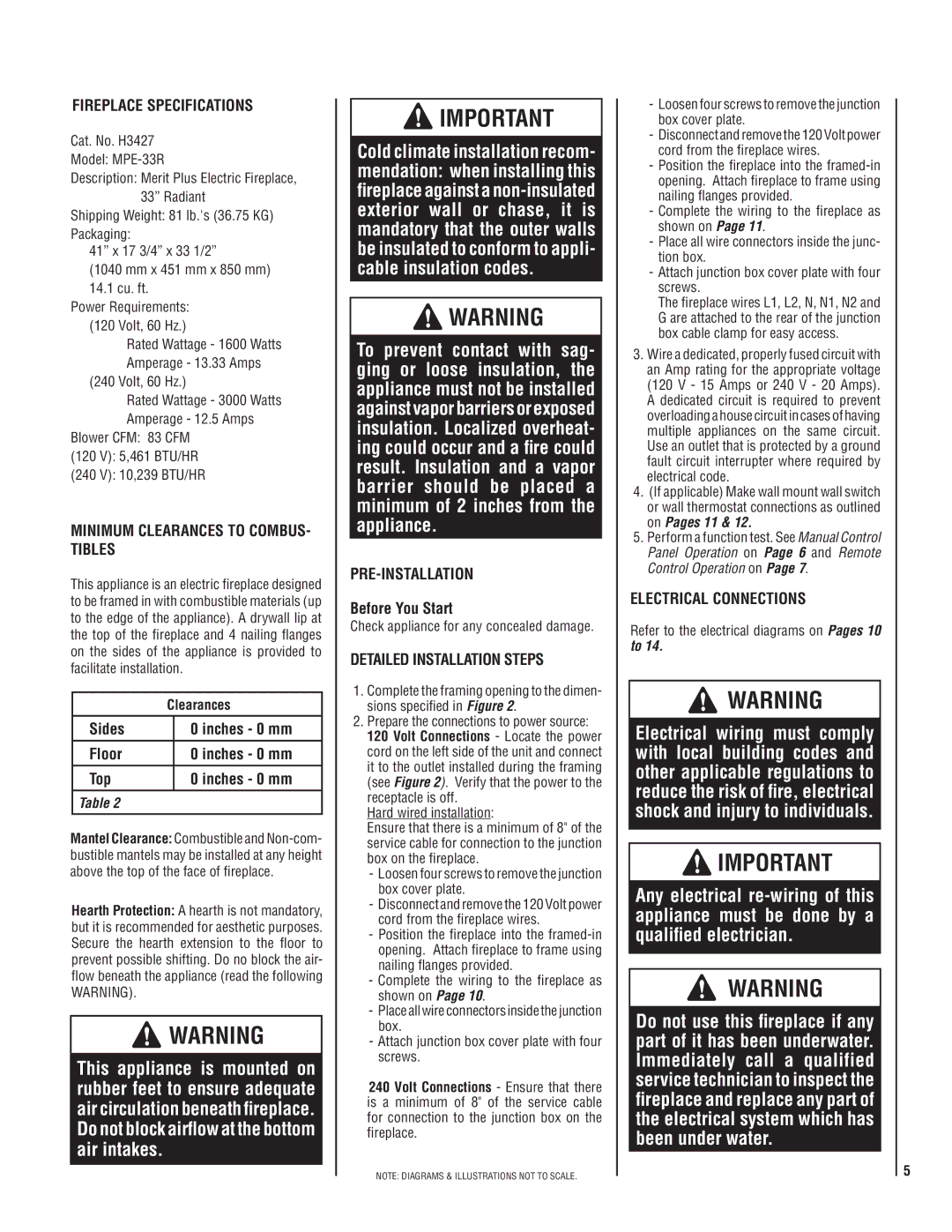 Maytag MPE-33R Minimum Clearances to COMBUS- Tibles, Pre-Installation, Detailed Installation Steps, Electrical Connections 