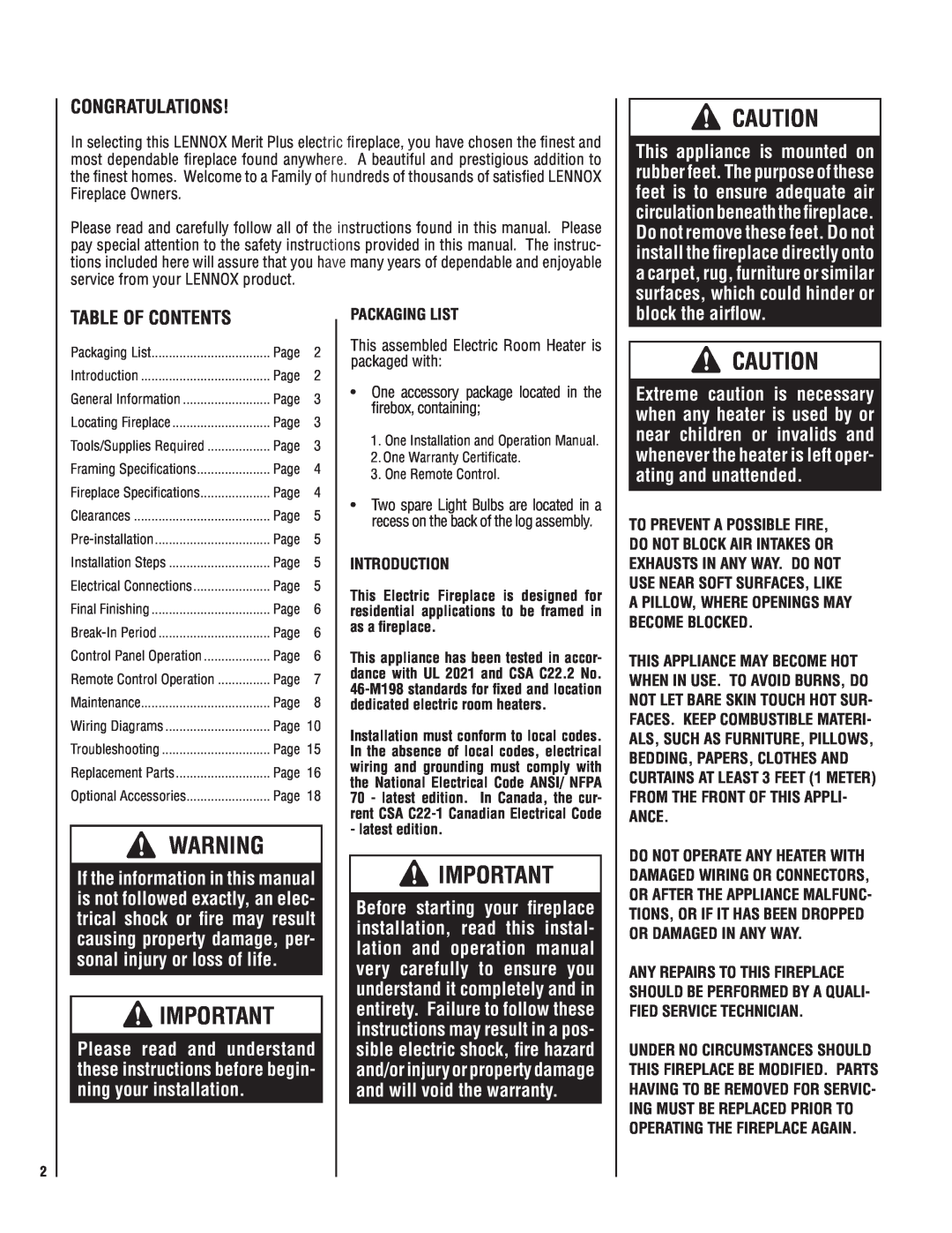 Maytag MPE-33R warranty block the airﬂow, Table Of Contents, Congratulations, Packaging List, Introduction 