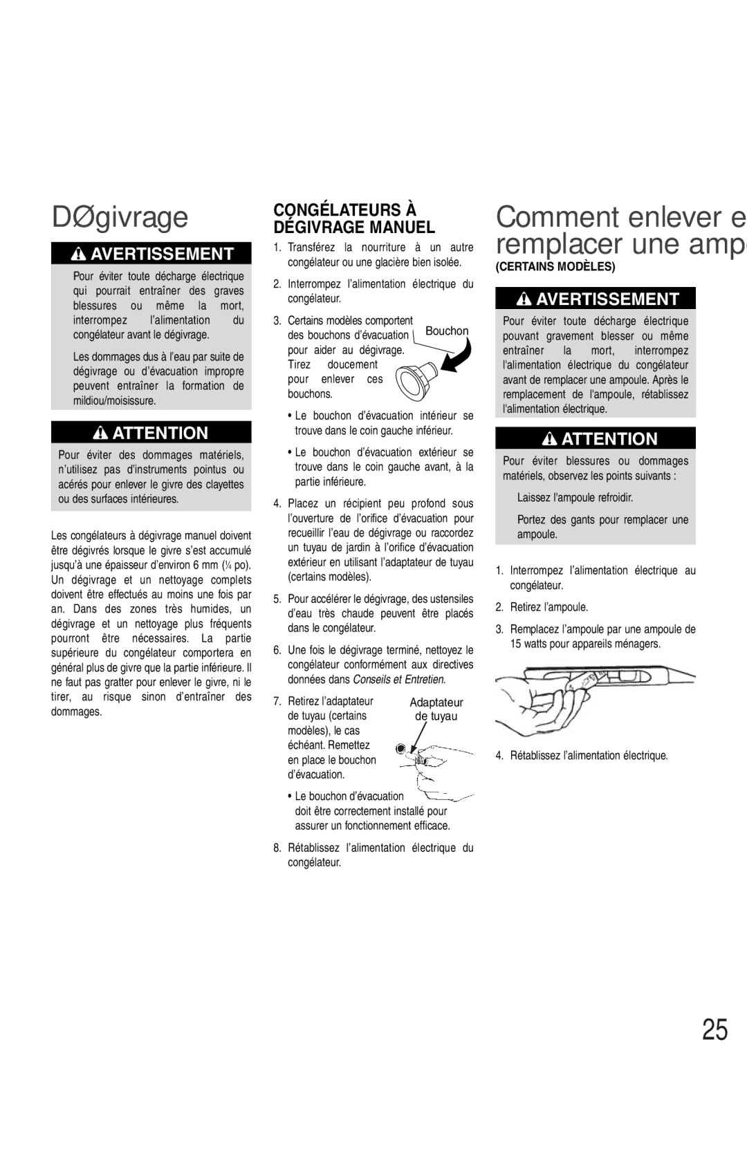 Maytag MQC2257BEW owner manual Dégivrage 