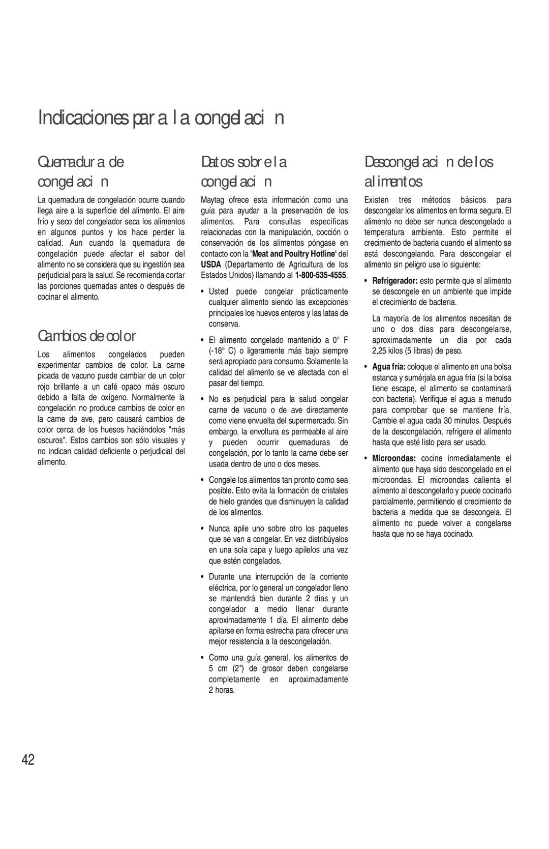 Maytag MQC2257BEW owner manual Indicaciones para la congelación, Cambios de color, Datos sobre la congelación 