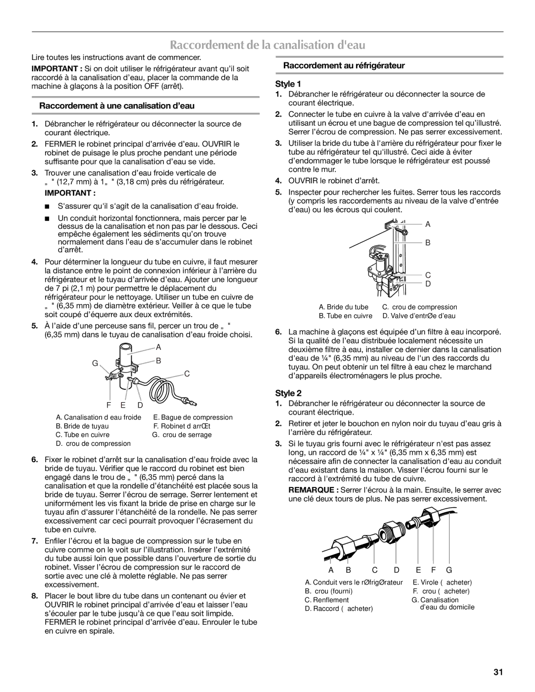 Maytag MSD2254VEW installation instructions Raccordement de la canalisation deau, Raccordement à une canalisation d’eau 