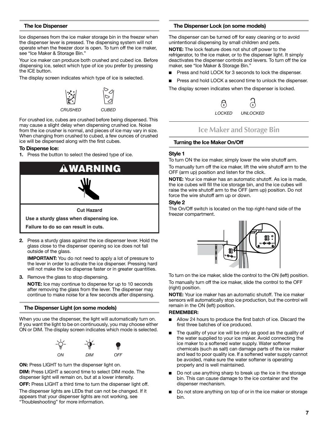 Maytag MSD2254VEW installation instructions Ice Maker and Storage Bin 