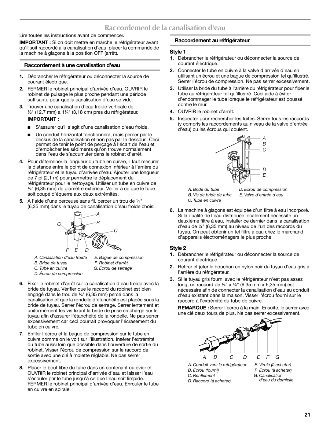 Maytag MSD2272VES installation instructions Raccordement de la canalisation deau, Raccordement à une canalisation d’eau 