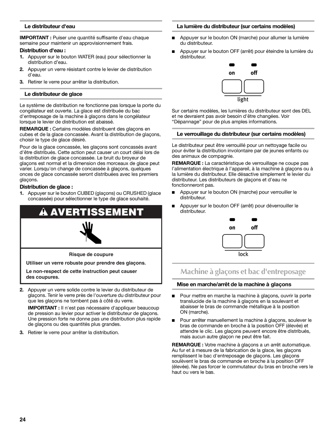 Maytag MSD2272VES installation instructions Machine à glaçons et bac dentreposage 