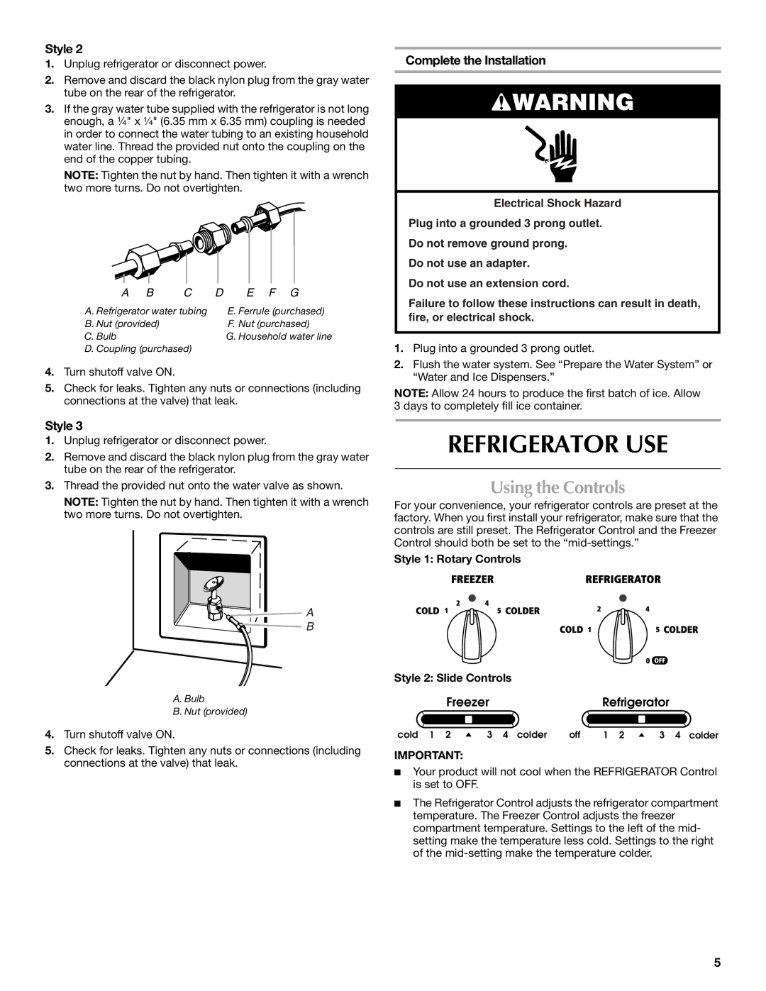 Maytag MSD2272VES installation instructions Refrigerator USE, Using the Controls, Complete the Installation 