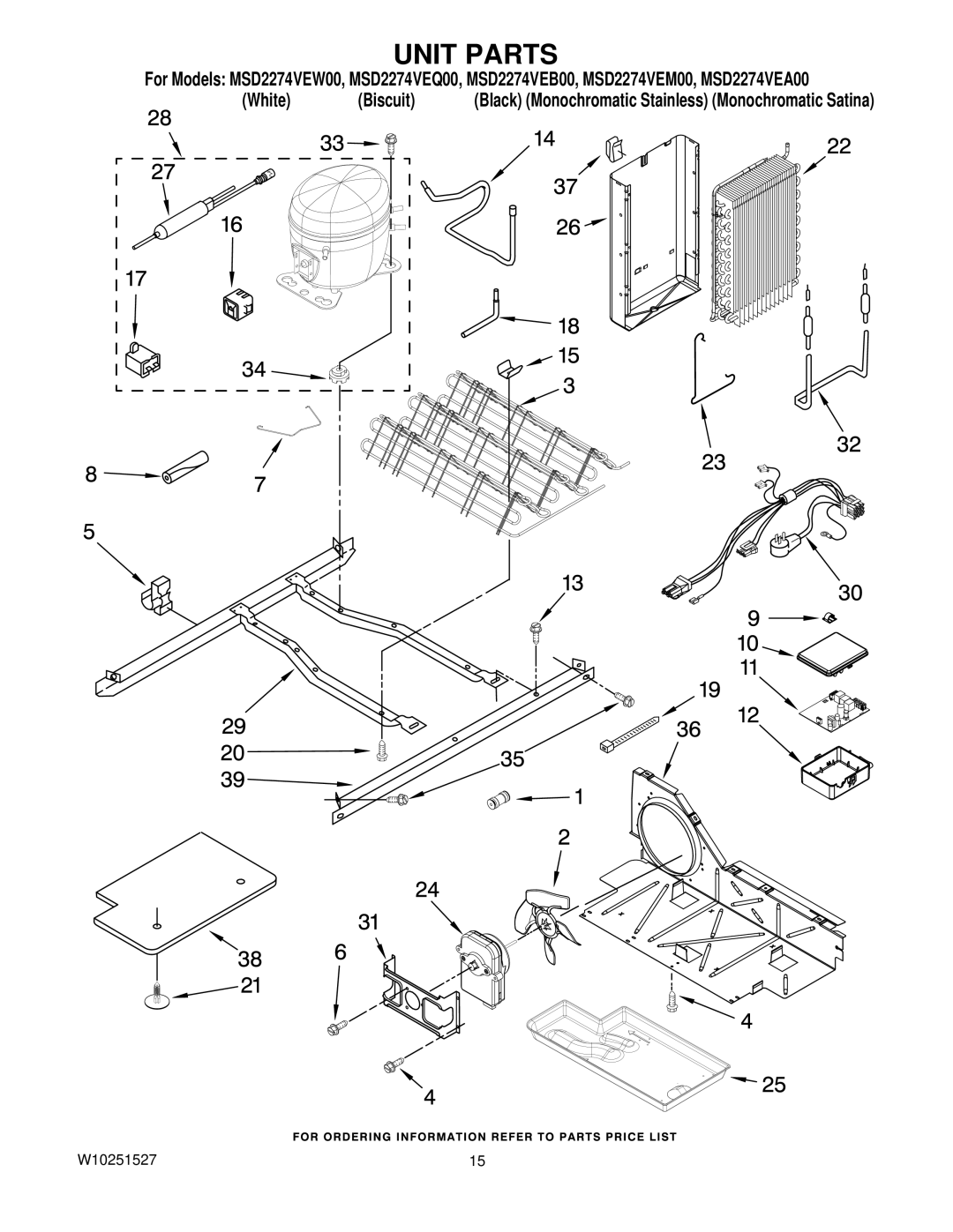 Maytag MSD2274VEW00, MSD2274VEB00, MSD2274VEA00, MSD2274VEM00, MSD2274VEQ00 manual Unit Parts 