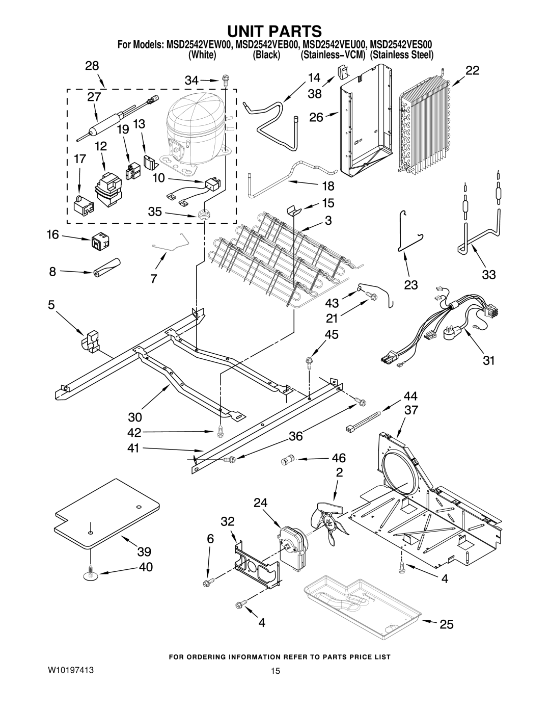 Maytag MSD2542VES00, MSD2542VEW00, MSD2542VEU00, MSD2542VEB00 manual Unit Parts 