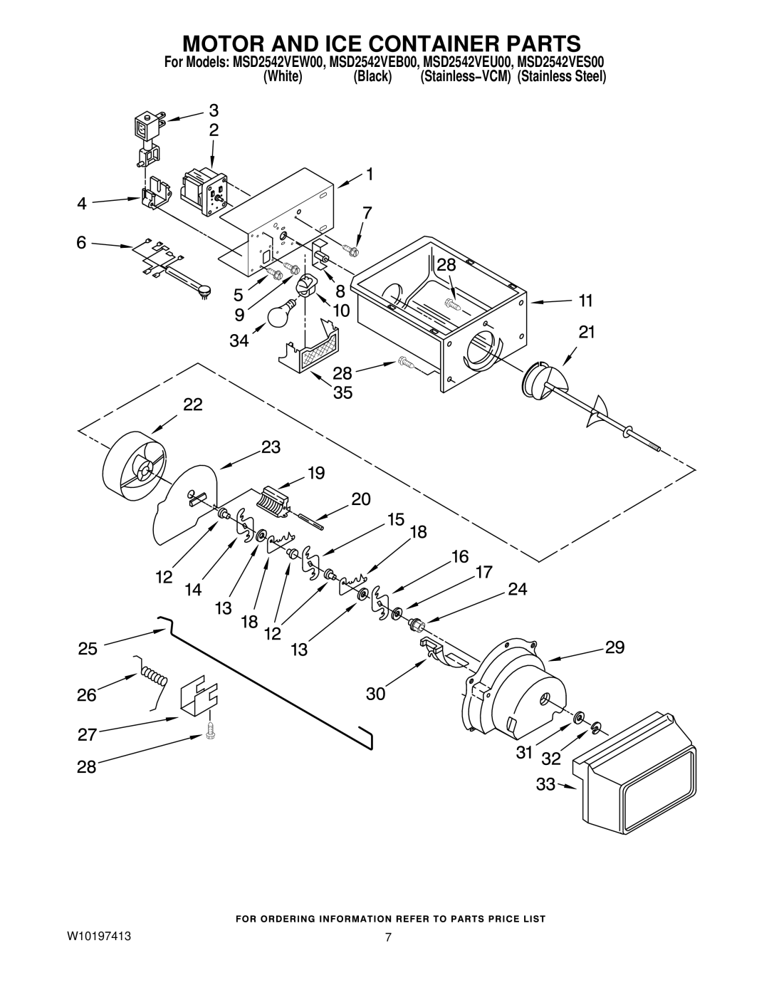 Maytag MSD2542VES00, MSD2542VEW00, MSD2542VEU00, MSD2542VEB00 manual Motor and ICE Container Parts 