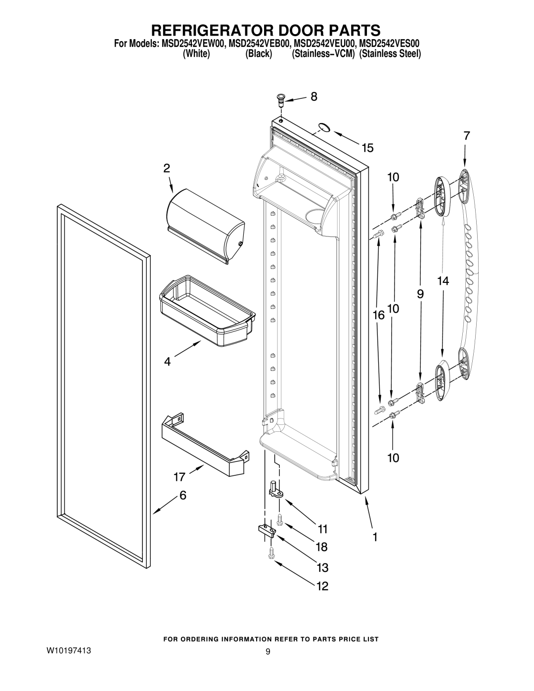 Maytag MSD2542VEU00, MSD2542VEW00, MSD2542VEB00, MSD2542VES00 manual Refrigerator Door Parts 