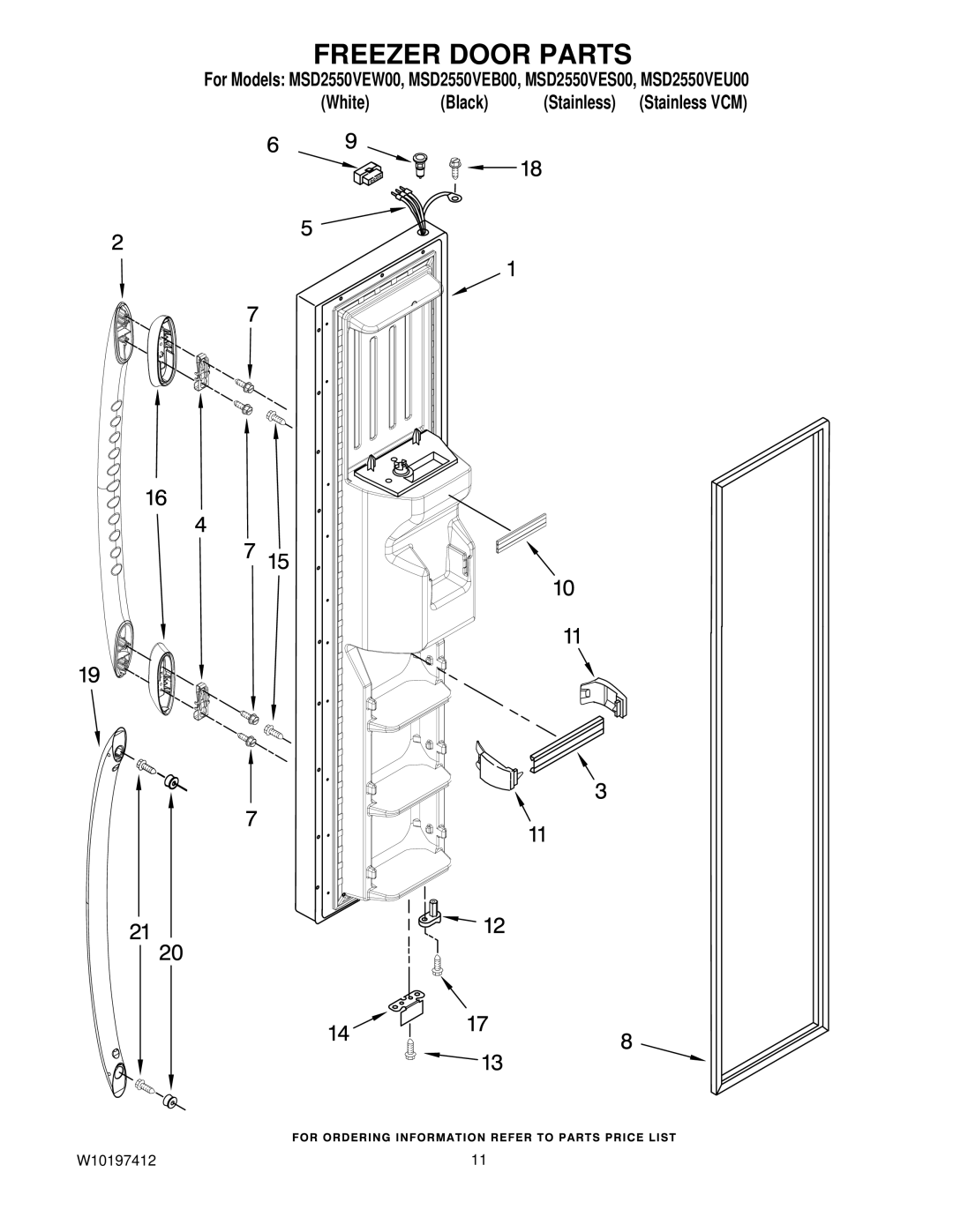 Maytag MSD2550VES00, MSD2550VEU00, MSD2550VEB00, MSD2550VEW00 manual Freezer Door Parts 