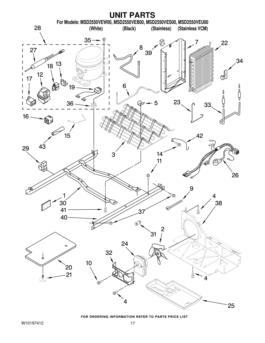 Maytag MSD2550VEB00, MSD2550VEU00, MSD2550VEW00, MSD2550VES00 manual Unit Parts 