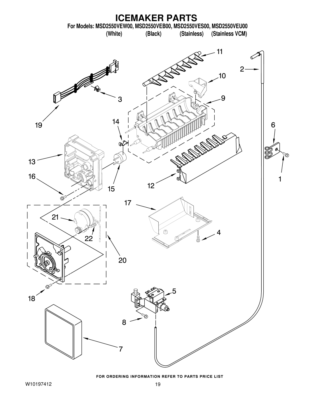 Maytag MSD2550VES00, MSD2550VEU00, MSD2550VEB00, MSD2550VEW00 manual Icemaker Parts 