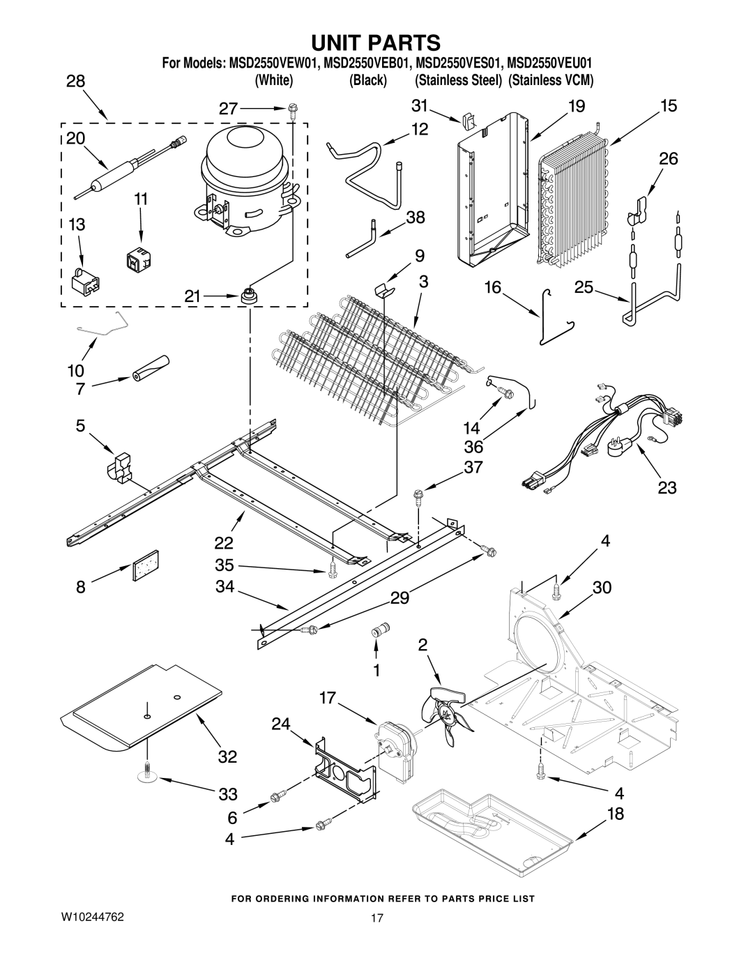 Maytag MSD2550VES01, MSD2550VEW01, MSD2550VEU01, MSD2550VEB01, W10244762 manual Unit Parts 