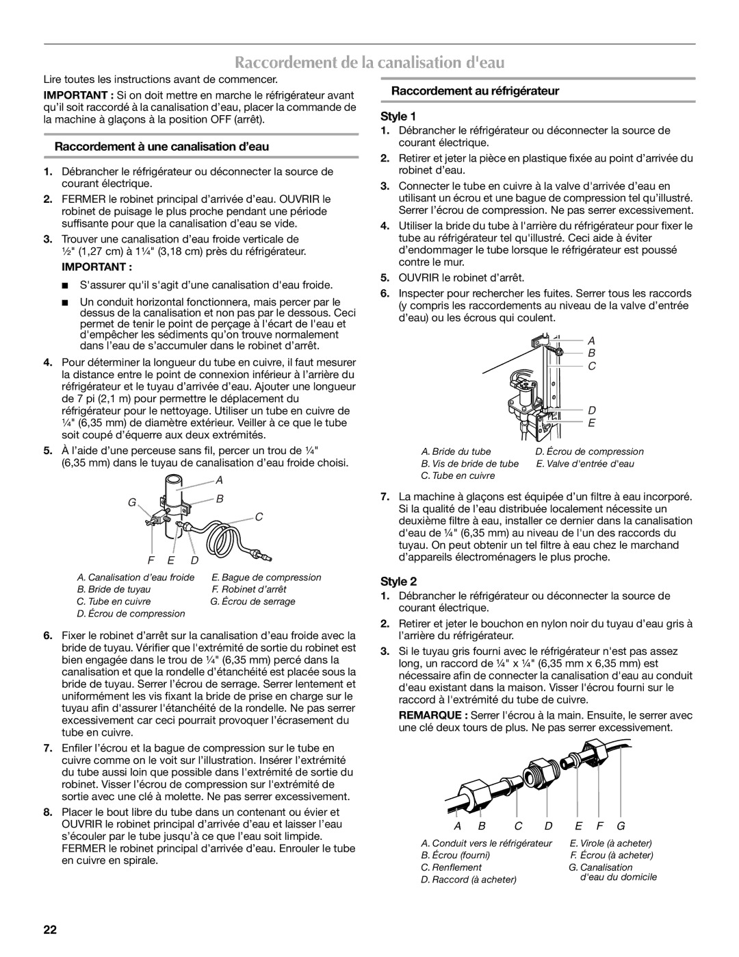 Maytag MSD2559XEB, MSD2559XEW, MSD2559XEM Raccordement de la canalisation deau, Raccordement à une canalisation d’eau 