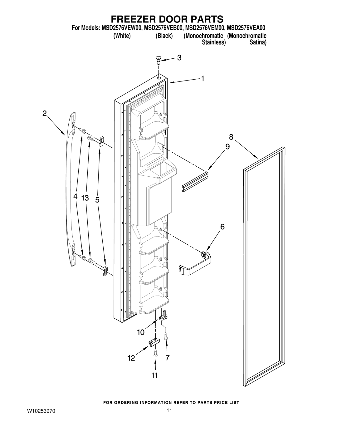 Maytag MSD2576VEB00, MSD2576VEW00, MSD2576VEM00, MSD2576VEA00 manual Freezer Door Parts 