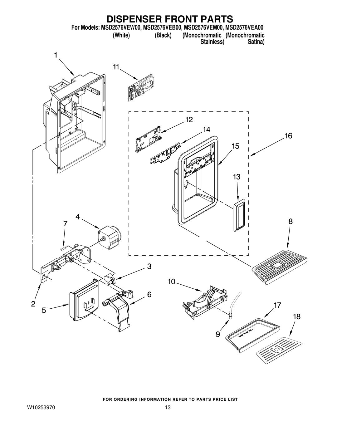 Maytag MSD2576VEM00, MSD2576VEW00, MSD2576VEA00, MSD2576VEB00 manual Dispenser Front Parts 