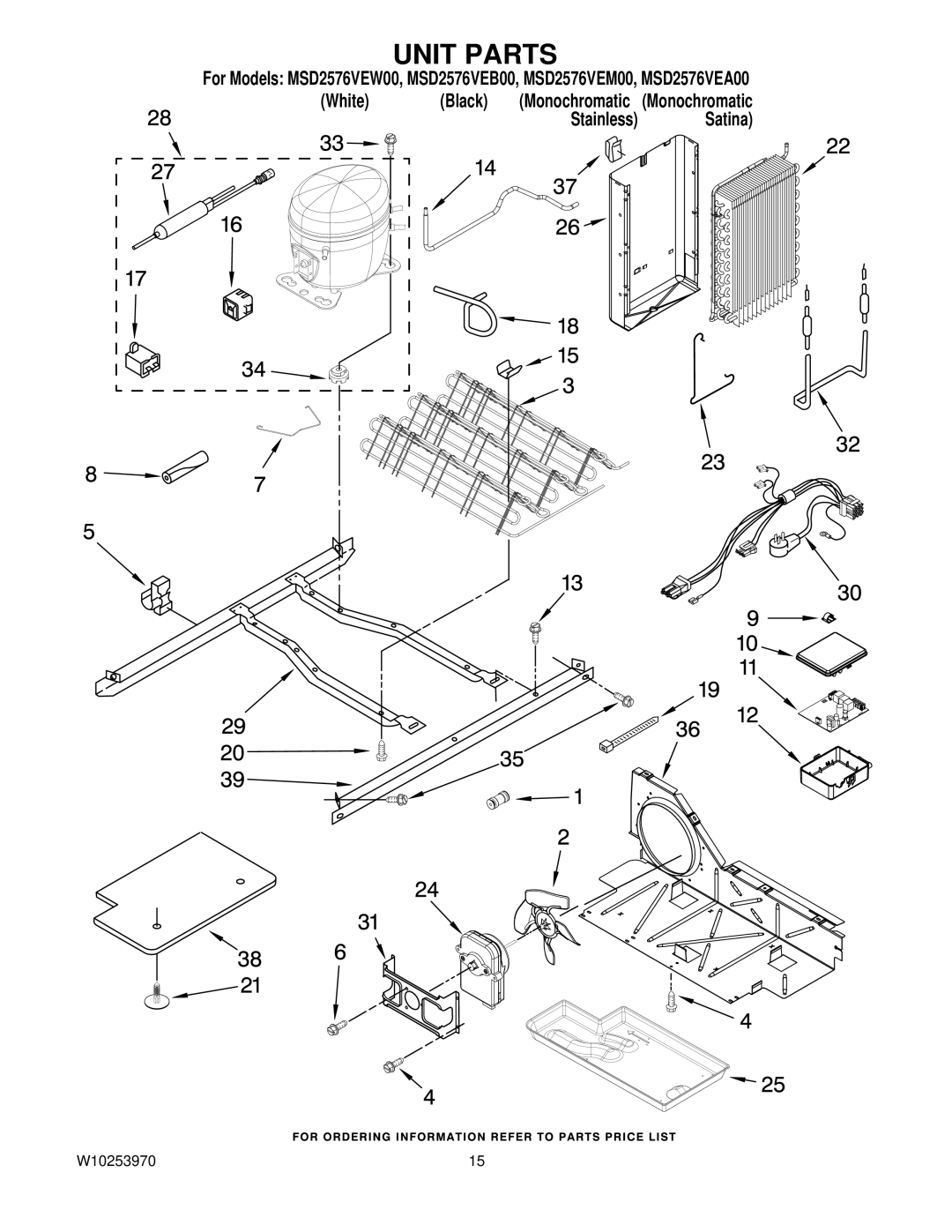 Maytag MSD2576VEB00, MSD2576VEW00, MSD2576VEM00, MSD2576VEA00 manual Unit Parts 