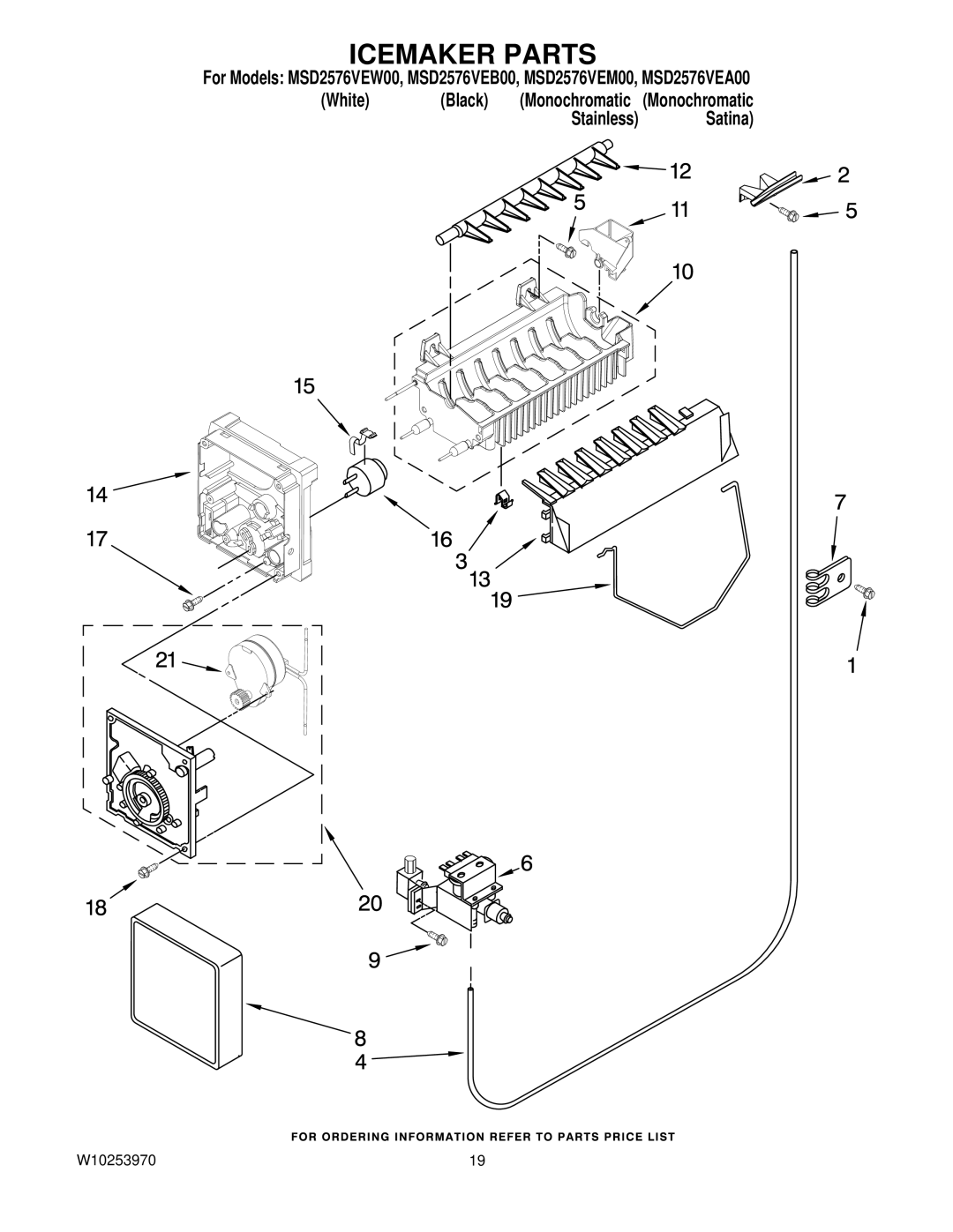 Maytag MSD2576VEB00, MSD2576VEW00, MSD2576VEM00, MSD2576VEA00 manual Icemaker Parts 