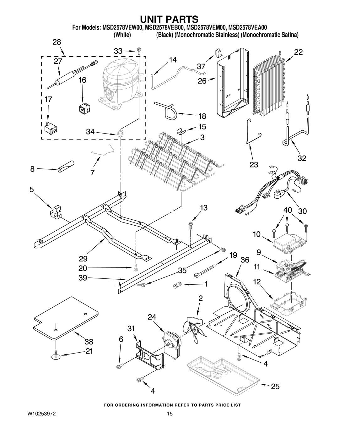 Maytag MSD2578VEB00, MSD2578VEW00, MSD2578VEM00, MSD2578VEA00 manual Unit Parts 