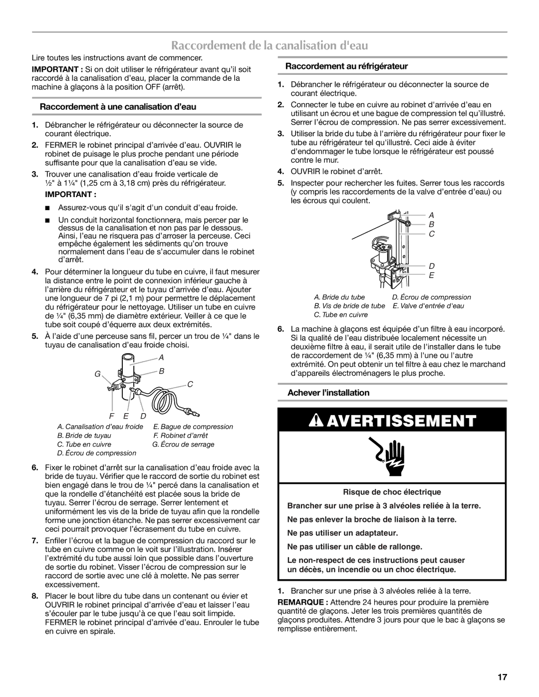 Maytag W10312243A Raccordement de la canalisation deau, Raccordement à une canalisation d’eau, Achever l’installation 