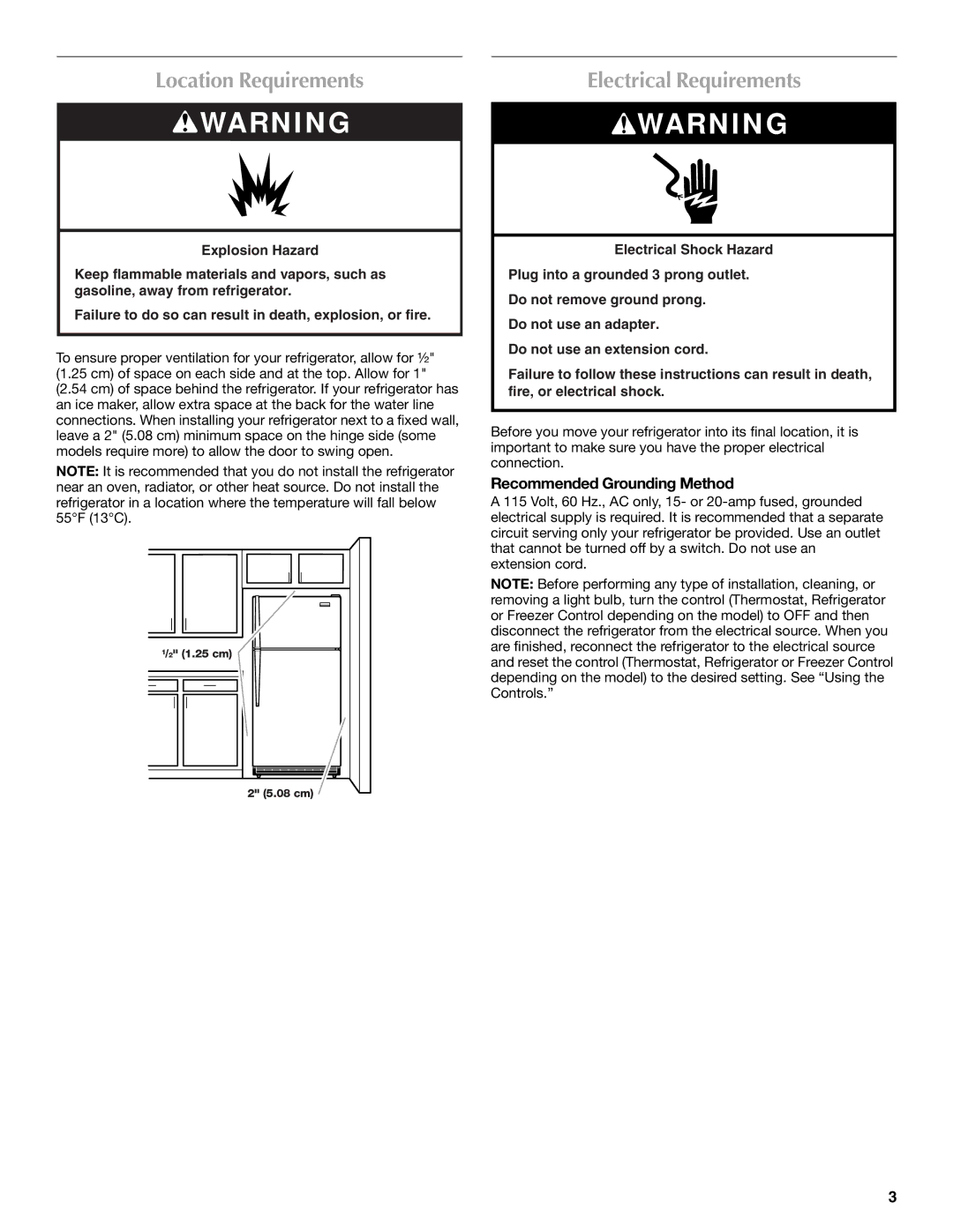 Maytag MTB2254EES, W10312244A, W10312243A Location Requirements, Electrical Requirements, Recommended Grounding Method 