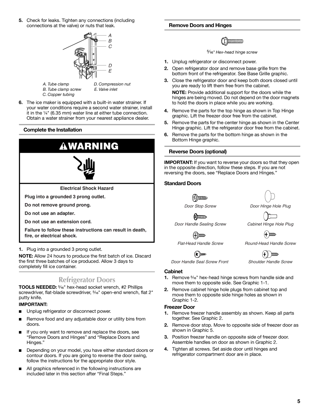 Maytag W10312243A, MTB2254EES, W10312244A installation instructions Refrigerator Doors 