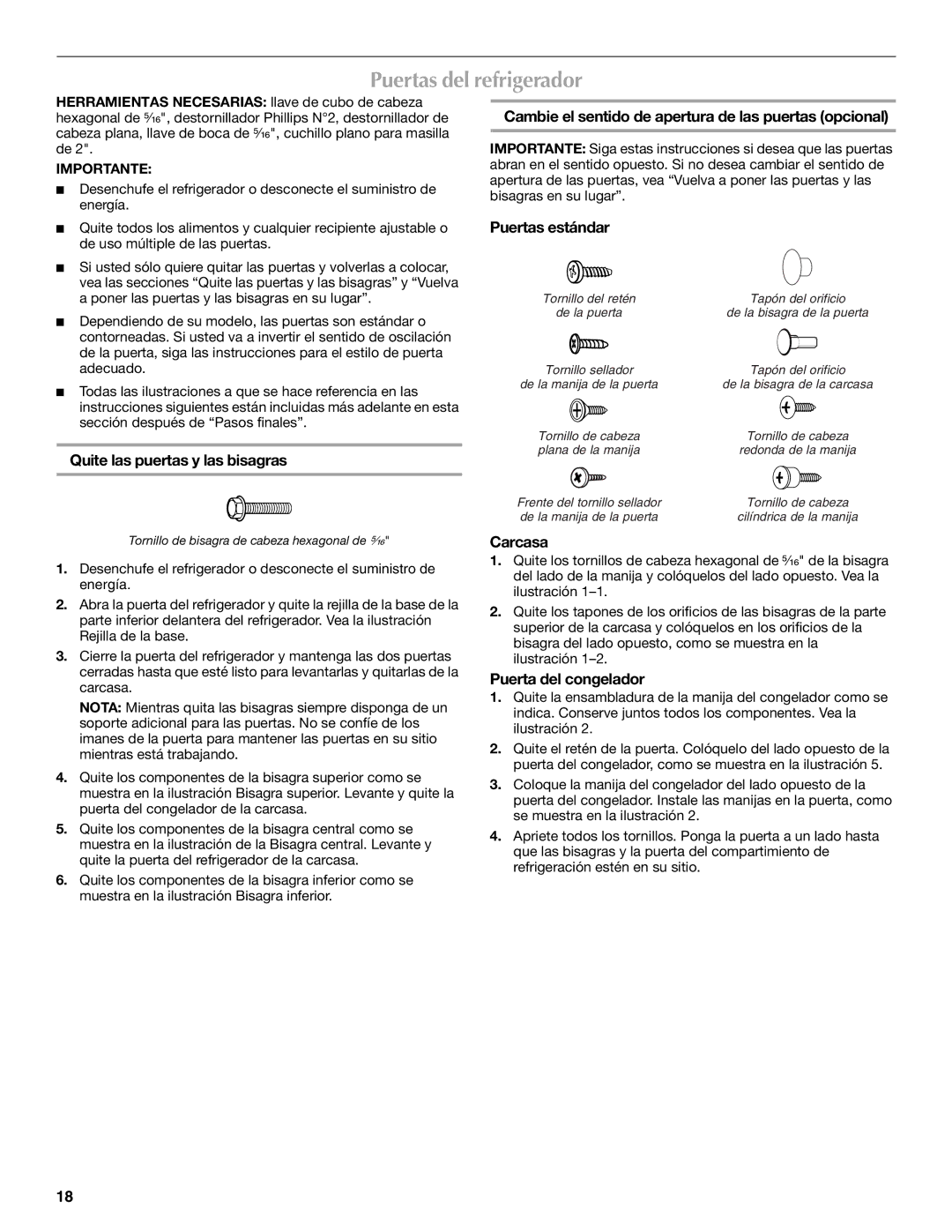 Maytag MTB2254EEW installation instructions Puertas del refrigerador 