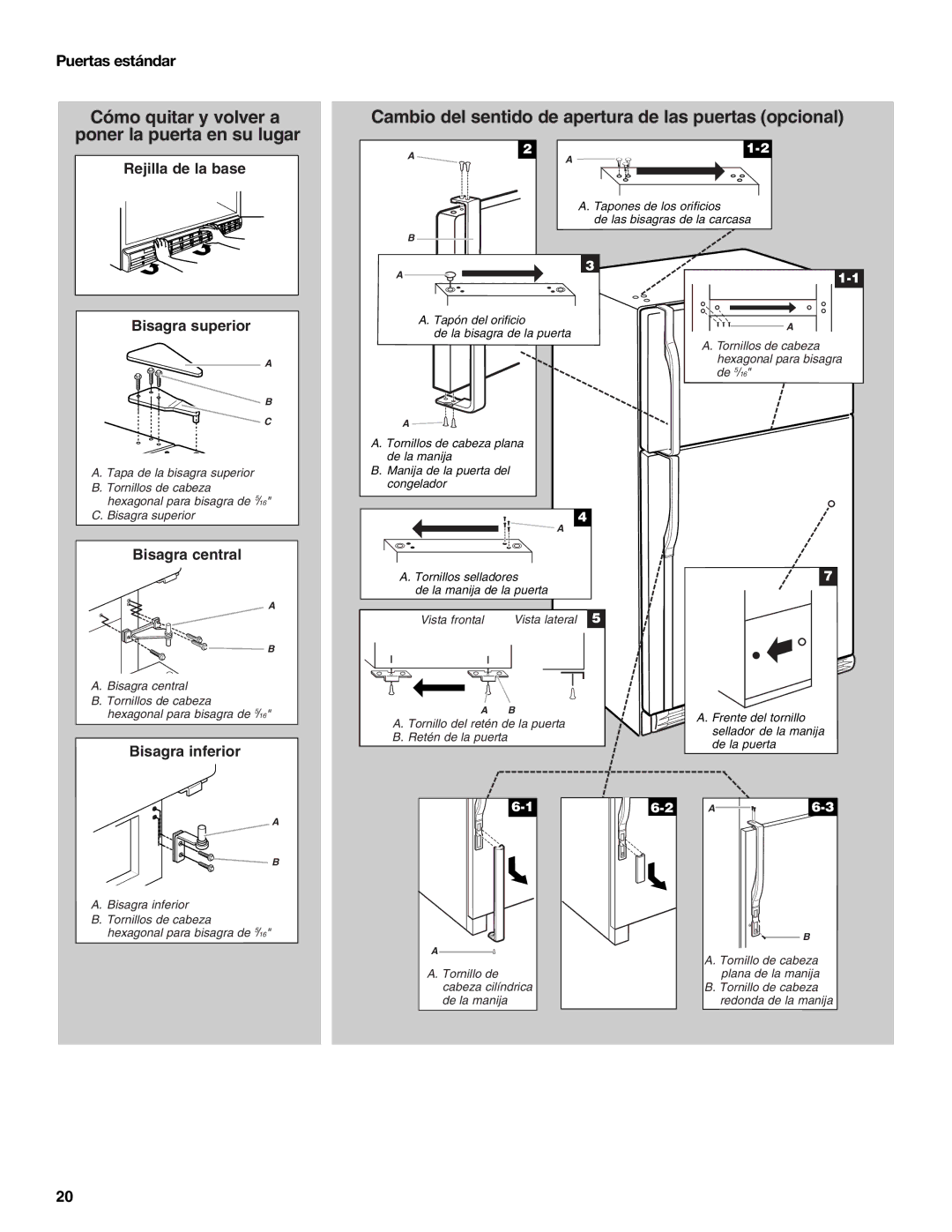 Maytag MTB2254EEW installation instructions Rejilla de la base Bisagra superior, Bisagra inferior 