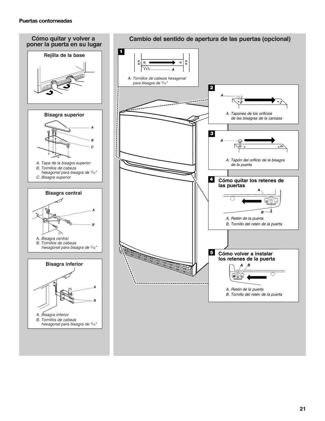 Maytag MTB2254EEW installation instructions Cómo quitar los retenes de las puertas, Rejilla de la base 