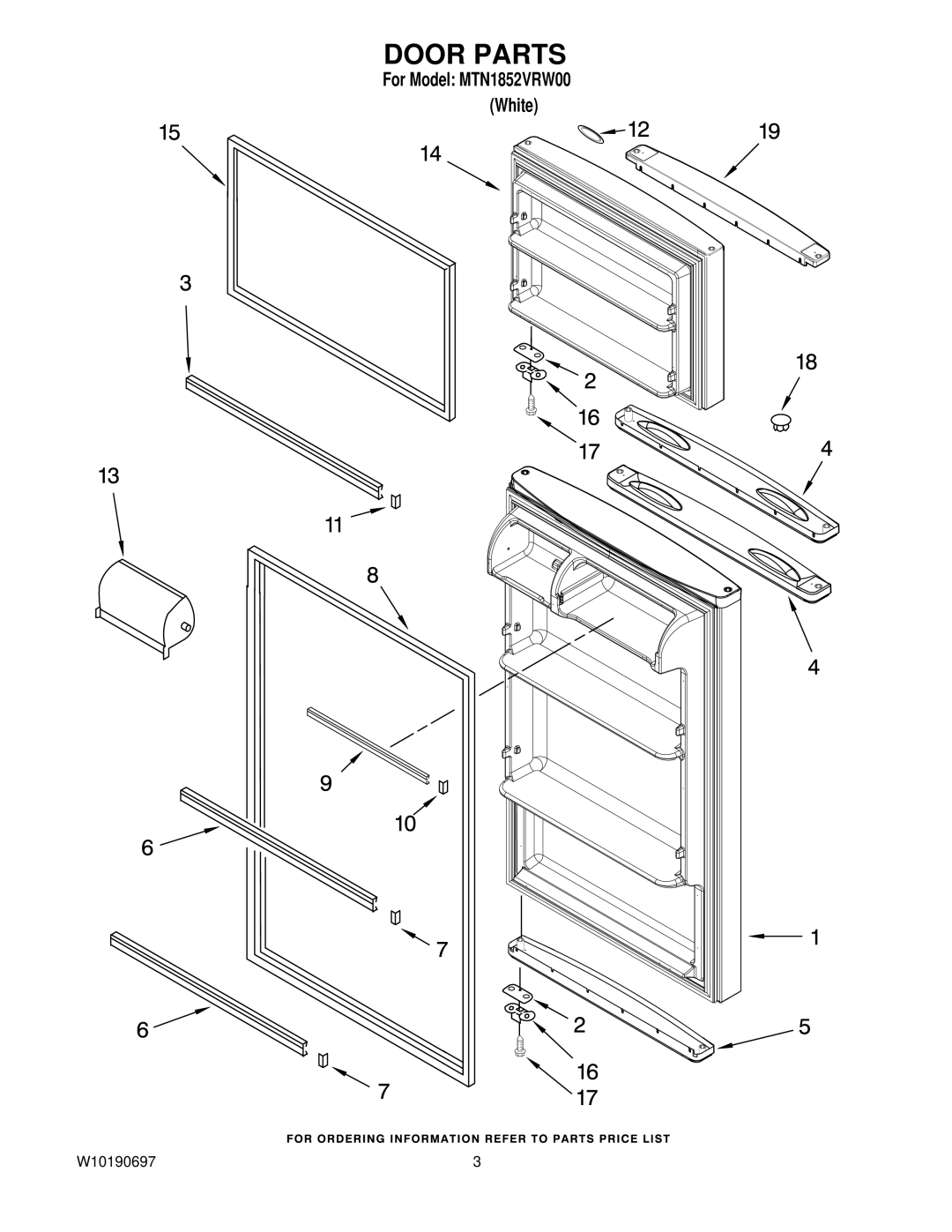 Maytag MTN1852VRW00 manual Door Parts 