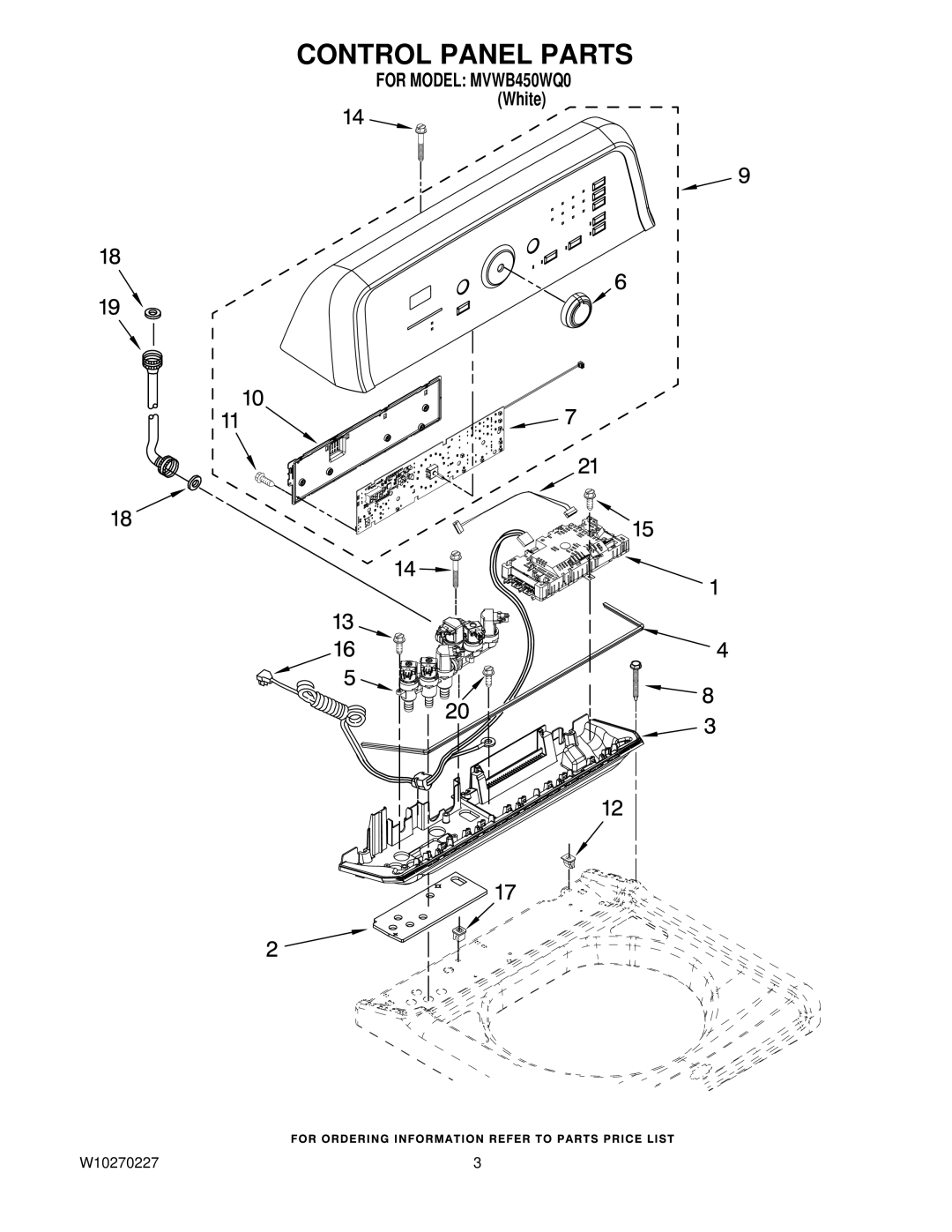 Maytag MVWB450WQ0 manual Control Panel Parts 