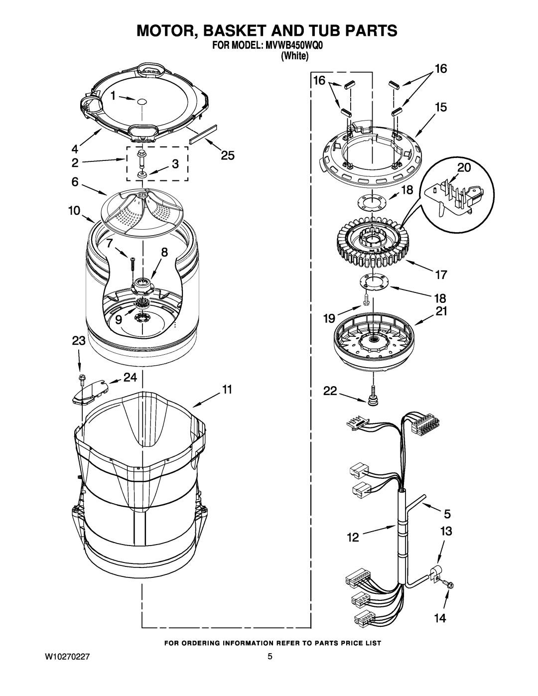 Maytag manual Motor, Basket And Tub Parts, W10270227, FOR MODEL MVWB450WQ0 White 