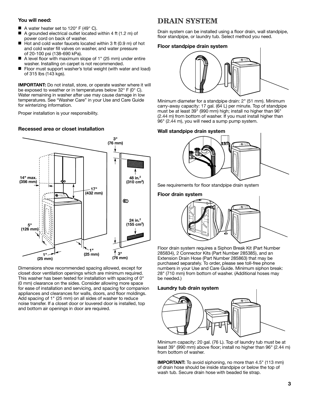 Maytag MVWX700XL installation instructions Drain System 