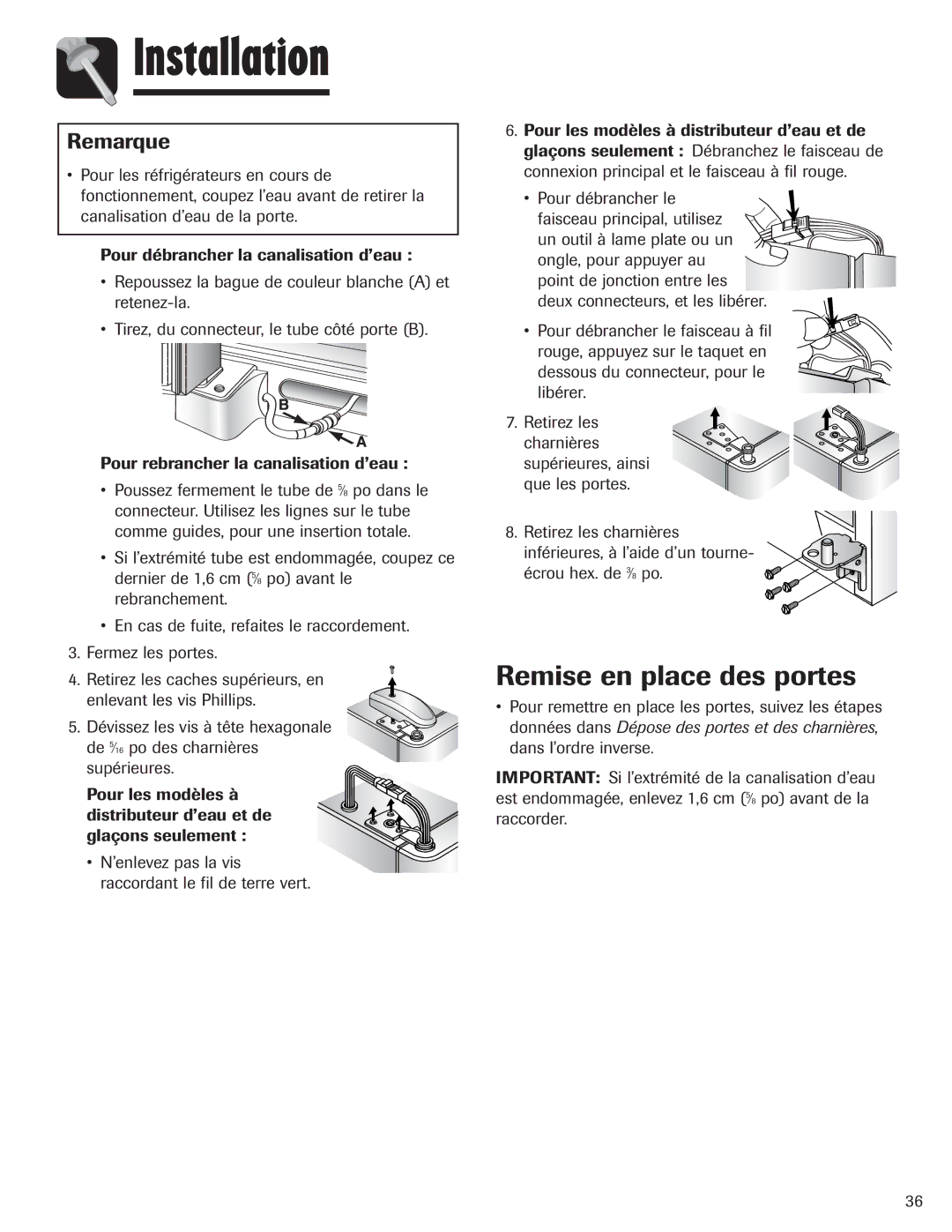 Maytag 12842130, MZD2665HEQ manual Remise en place des portes, Remarque 